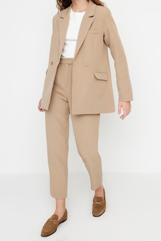 Ersefa Tarz Kadın Modern Moda Yüksek Bel Boru Paça Ceket Yaka Blazer Cek Vizon