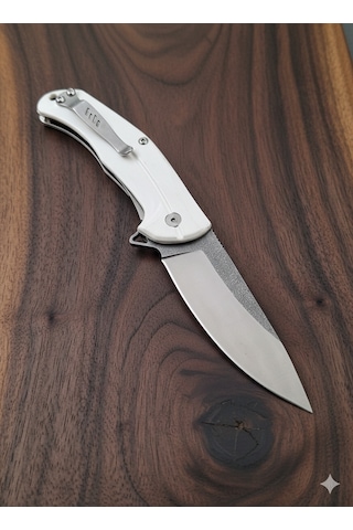 El Yapımı N690 Böhler Çelik Kamp Çakı İçten Kilitli, Kemer Klipsli Outdoor Tasarım Beyaz