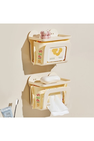 Monyee Duvar Tipi Bez Saklama Kutusu, Lüx Tasarım, Deliksiz Kurulum, Mutfak/banyo Kullanıma Uygun, Dayanıklı Plastik, Bej Diğer