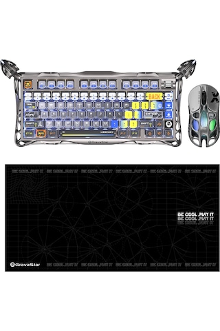 Gravastar K1 Pro Mekanik Gaming Klavye, X Kablosuz Optik Mouse Ve Mousepad Oyuncu Seti, Interstellar Optik