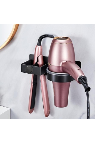 Lichen Saç Kurutma Makinesi Tutucusu, Duvara Monte, Delme Siyah