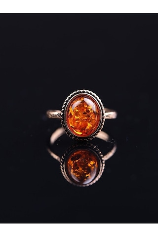 Doğal Taşlı Kehribar Ayarlanabilir Yüzük Orta Boy