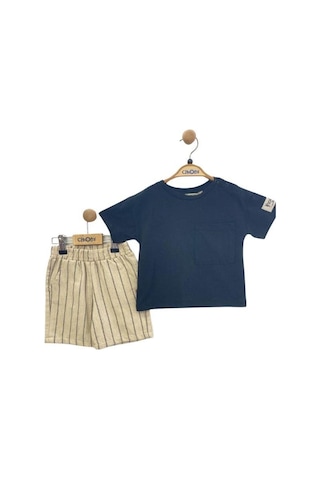 Çikoby Erkek Bebek Pamuklu Tshirt Çizgili Şortlu Takım-13913 Siyah