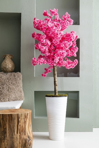 Yapay Ağaç Pembe Bahar Dalı 180 Cm Beyaz Konik Saksı Çok Renkli