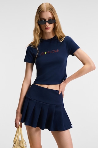 ETHIQUET MIREZA Kadın Baskı Detaylı Slim Fit Kısa Kollu Yuvarlak Yaka acivert T-Shirt