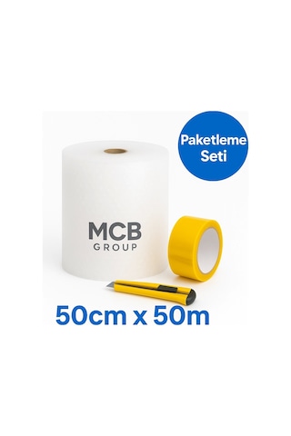 50 Cm X 50m Balonlu Naylon + Vege Koli Bandı + Maket Bıçağı Paketleme Seti
