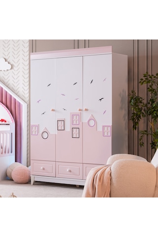 Gardırop, City Montessori Çocuk Odası, City 3 Kapaklı Dolap Pembe