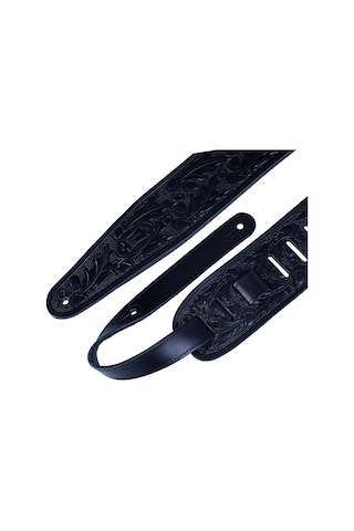 Levy's Leathers 7,62 Cm Dolgulu Veg-tan Deri Deri Gitar Kayışı Meşe Ağacı Ve Meşe Yaprakları Tasarım - Siyah Pm44t01-blk