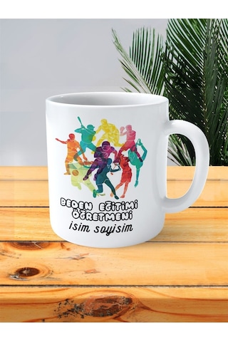 Beden Eğitimi Öğretmeni Baskılı Kupa Bardak İsimli Kişiye Özel Tenis Koşu Çok Renkli