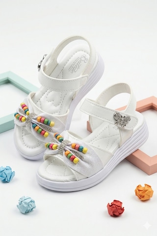 N Moda Çocuk Sandalet ,bebek Sandalet , Düğün Ayakkabısı , Kaydırmaz Yazlık Şık Çocuk Ayakkabısı Beyaz