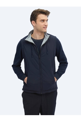 Lacivert Regular Fit Dik Yaka Casual Dokuma Spor Yelek Lacivert