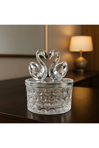 Kristal İki Kuğulu Takı Toka Kutusu 12x8