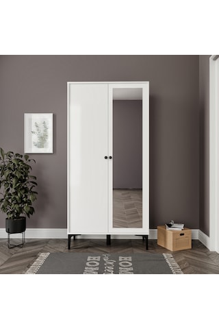 Massimo White Aynalı,2 Kapaklı ,raflı Ayakkabılık/portmanto %100m