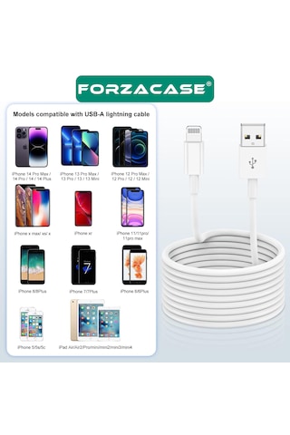 Forzacase Apple Uyumlu iPhone Lightning Usb Şarj Ve Data Kablosu 3a 5 Metre Beyaz - Fc1172 1 Adet