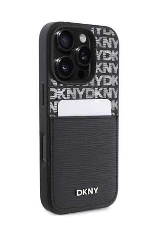 Apple Uyumlu iPhone 16 Pro Max Kılıf Dkny Lisanslı Kartlıklı 3d Yazılı Repeat Texture Pattern Kapak Siyah