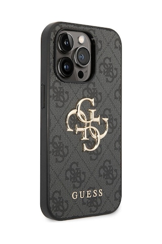 Apple Uyumlu iPhone 15 Pro Max Kılıf Guess Lisanslı Pu Deri Yazı Ve 4g Metal Logo Desen Kahverengi