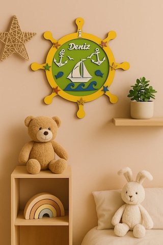 Çocuk Odası Kapı Veya Duvar Süsü Kişiye Özel İsim Yazılı No:1002 Yeşil - Sarı