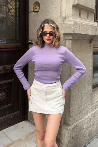 Saks Yarım Balıkçı Şardonlu Fitilli Bluz Lila