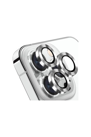 Trend Apple Uyumlu iPhone 15 Pro Promax Kamera Camı Lens Koruyucu Halka Set Gümüş Silver Siyah