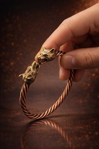 Viking Kurt Başlı Bakır Bileklik Güç, Cesaret Ve Sadakati Sembolize Eden Erkek Bakır Bileklik Diğer