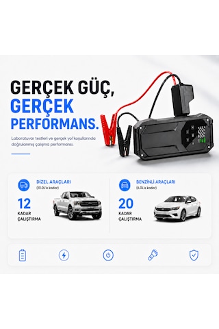 Solvis 5'i 1 Arada 12v Akıllı Akü Takviye Cihazı, Lastik Şişirme Pompası, Powerbank Ve Led Aydınlatma Çanta Hediyeli