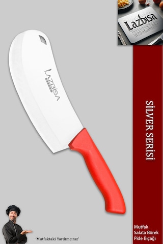 Lazbisa MFT-525 Silver Serisi Pide Börek Bıçağı Mutfak Bıçak Salata Pizza Bıçağı Kırmızı