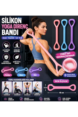 Silikon Yoga Direnç Bandı 45x3,5 Cm Egzersiz Esnetme Lastiği Sırt Bel Kol Omuz Göğüs Bacak Pilates Fitness Direnç Ba Çok Renkli