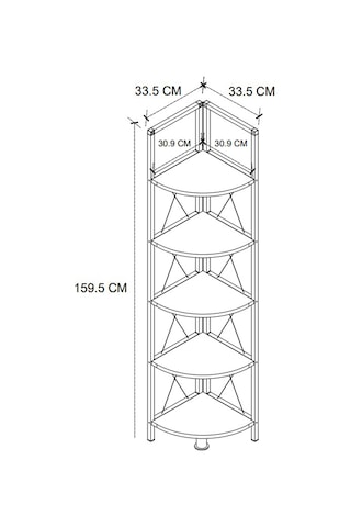 Bofigo 5 Raflı Metal Köşe Kitaplık Dekoratif Aksesuar Rafı Çam
