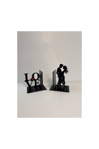Love Çift Figürlü Kitap Tutucu Siyah Kırmızı Dekoratif Raf Desteği