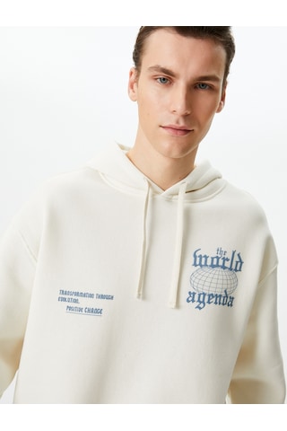 Koton Oversize Sweatshirt Kapşonlu Arkası Baskılı Sloganlı Ekru 4wam70457mk Ekru