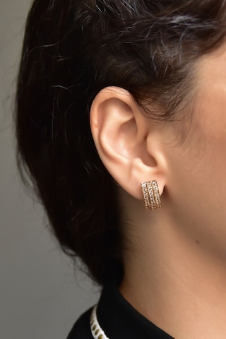 Rose Kaplama Üç Sıra Taşlı Dikdörtgen Kadın Küpe Rose Gold