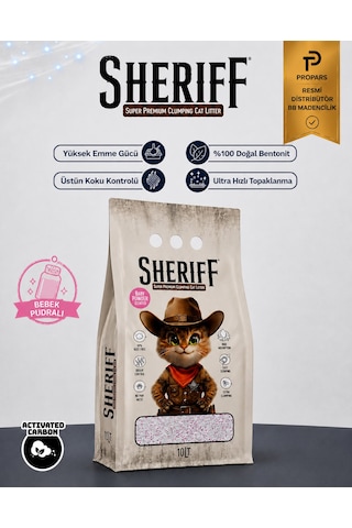 Sherıff Bebek Pudralı Beyaz Bentonit Kedi Kumu 10 Lt