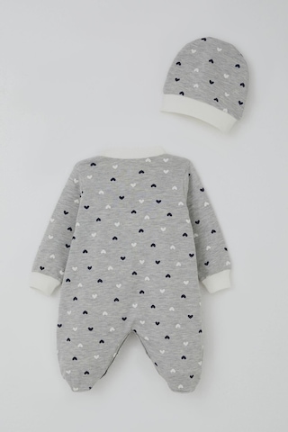 Breeze Kız Bebek Patikli Tulum Kalp Desenli 0-6 Ay, Açık Gri Melanj