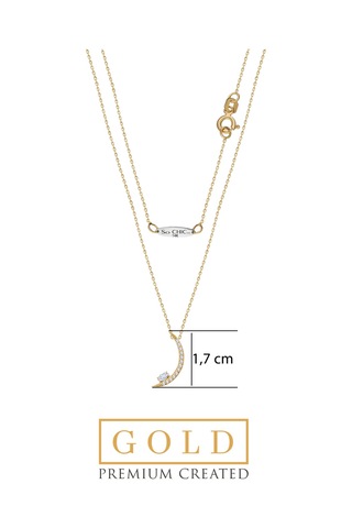 14 Ayar Sarı Altın Sertifikalı Premium Created Taşlı 42 Cm Hilal Kolye