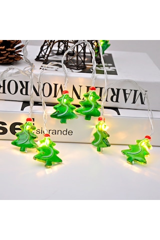 Hfambition Noel Aydınlatması Santa Kafa-ağaç-kardan Adam Figürlü 3m 20 Led Işıklı Flaşlı Plastik Zincir Lambası Pil Dahil Değil