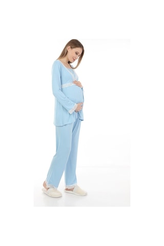 Luvmabelly Myra9707 Dantelli Emzirme Hamile Pijama Takımı -mavi-mavi