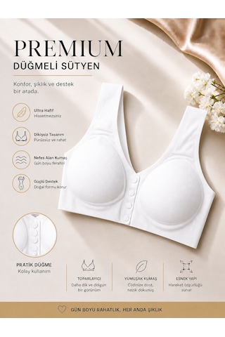 Qulat Önü Açılır Kapanır Düğmeli Sütyen Toparlayıcı, Dikişsiz, Rahat Kullanım Beyaz