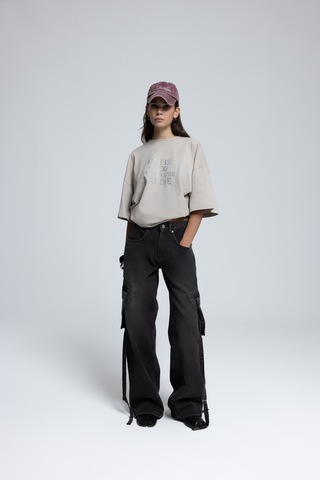 Mai Collection Mai Studios Co. Roger Yıkamalı Siyah Kargo Jean Pantolon Siyah