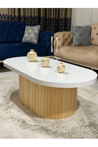 Oval Model 120x60 Cm Doğal Ayak Kalın Kenarlı Orta Sehpa Ahşap Ayaklı Doğal