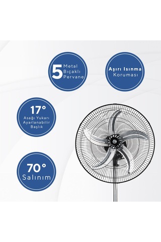 Dextel Vantilatör 5 Metal Kanatlı 3 Kademe 18" Sanayi Tipi - 80w