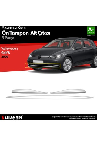 S-Dizayn  Volkswagen Golf 8 Hb Krom Ön Tampon Alt Çıtası 3 Prç. 2020 Üzeri