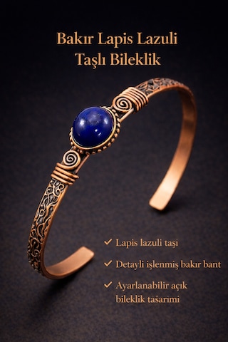 Erkek Bakır Bileklik Doğal Lapis Lazuli Taşı Kadın Kelepçe Bilezik Diğer