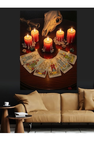 Mumlar Ve Tarot Kartları Dekoratif Kanvas - Mdf Ahşap Tablo