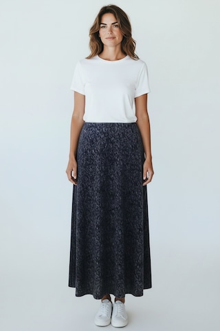 Kadın Beli Lastikli Desenli Sekiz Parça Balık Etek Lacivert