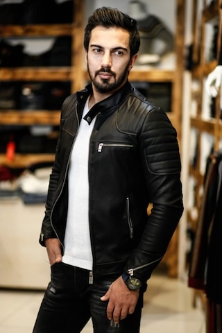 Hakiki Deri Siyah Üç Cepli Fermuarlı Erkek Deri Ceket Siyah