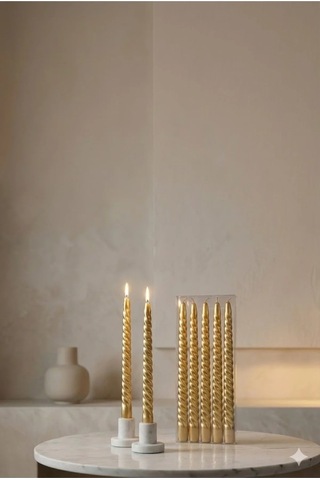 4'lü Lüks Burgu Şamdan Mumu 26 Cm - Damlatmaz Spiral Dekoratif Mum Seti Belirtilmemis