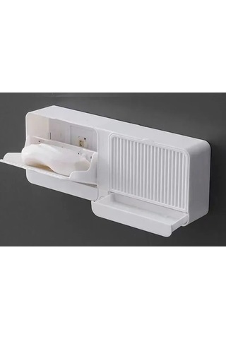 Qingmipy Duvar Montlu Sabunluk, Kapaklı, İki Bölmeli, Su Akışı Özelliği, Beyaz Plastik, Delme Yok, Banyo/mutfak Uygun Beyaz