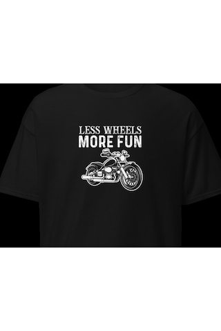 Wildstyle Less Wheels More Fun Motosiklet Vintage Özgürlük Baskılı Unisex Bisiklet Yaka Pamuklu Tişört - Siyah