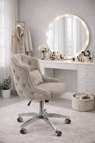 Dekoratif Çalışma Sandalyesi Taş Rengi Makyaj Masası, Butik Ve Home Office Kullanım Bej