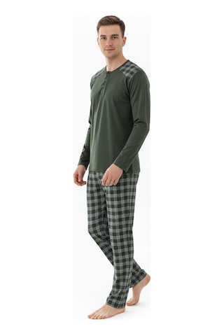 Erkek İnterlok Rahat Kalıp Sıfır Yaka Pamuk Pijama Takımı 6779 Haki